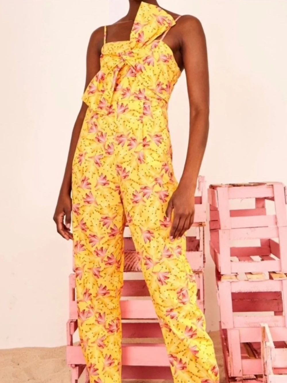 Farm Rio banana sunshine bow top jumpsuit womens S NWT yellow